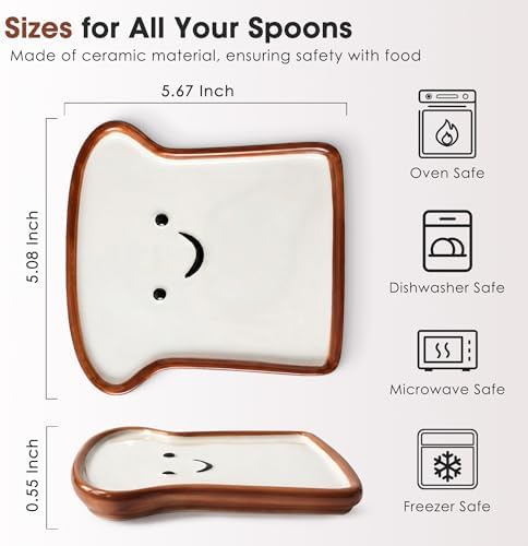 Ceramic Spoon rest for Stove Top, Cute Smile Toast Shaped Spoon Holder