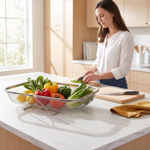 Stainless Steel over Sink Colander Basket for Washing Fruits Tableware