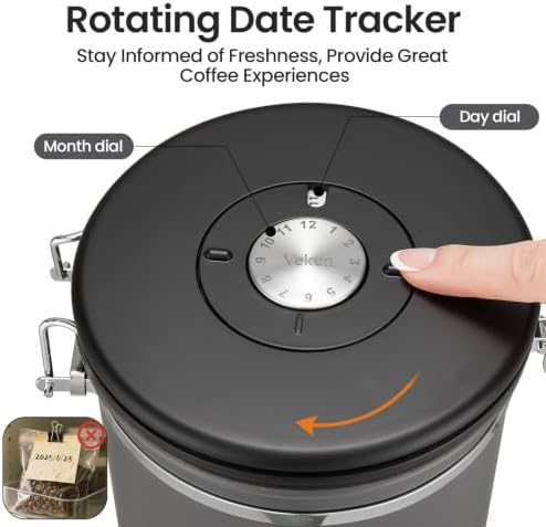 Veken Coffee Canister,39OZ, 2.2lbs,Large Airtight Stainless Steel