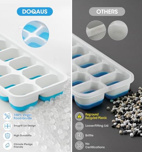 DOQAUS Ice Cube Tray with Lid and Bin,4 Pack Ice Cube Trays for