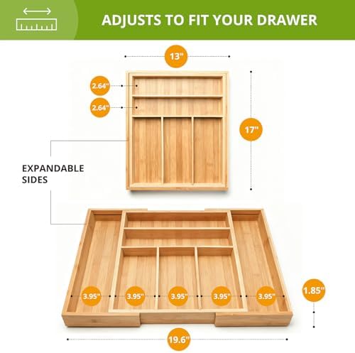 Bamboo Kitchen Drawer Organizer, Perfect for Storing Cutlery