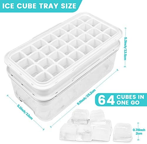 Ice Trays for Freezer with Lid & Bin, Ice Cube Tray Making 64 pcs Ice