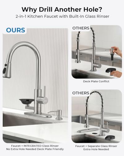 Kitchen Faucet with Glass Rinser, Pull Down Sparyer, 3 Water Modes