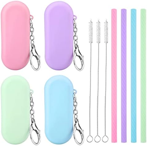 Prasacco 4 Sets Silicone Reusable Straws with Case - Foldable