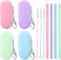 Prasacco 4 Sets Silicone Reusable Straws with Case - Foldable