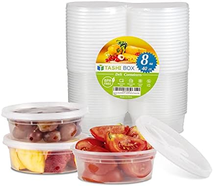 TashiBox 8oz, 40 Sets Plastic Containers with Airtight Lids