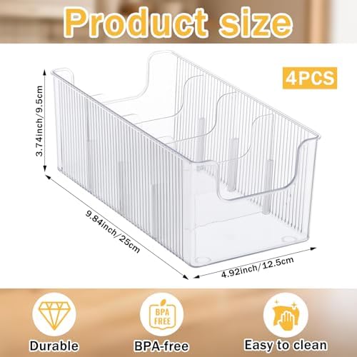 4 Pcs Chip Bag Organizer for Pantry, 4-Compartment Chip Storage