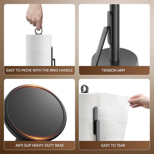 theaoo Countertop Paper Towel Holder with Tension Arm, Black