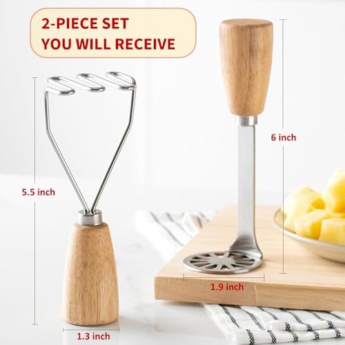 Small Potato Masher,Stainless Steel Tool Ergonomic Non‐Slip Wooden