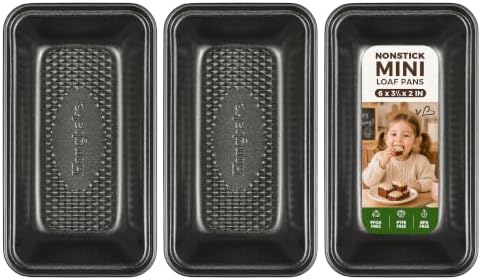 HONGBAKE 3 Pack Nonstick Mini Loaf Pans, 6 x 3.3 x 2 Inch Small Bread