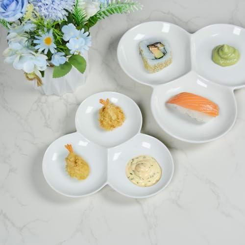 Porcelain Chip and Dip Serving Set, Divided Platter 3 Compartments
