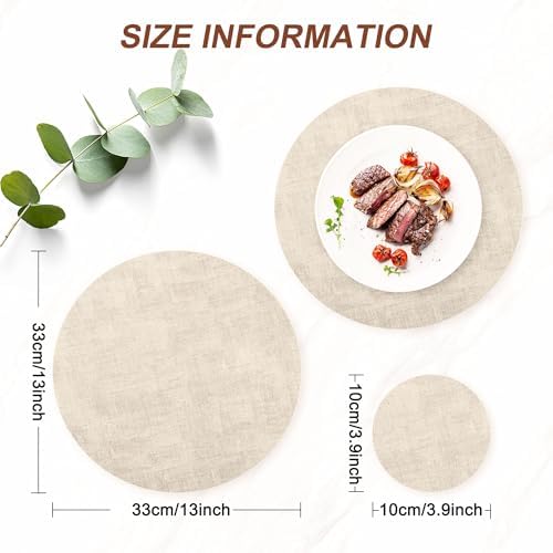 Round Faux Leather Placemats and Coasters, Set of 4, Reversible Heat