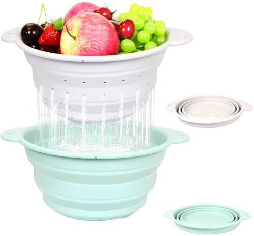 Collapsible Silicone Colander Basin Set, Thickened Strainer bowl, for