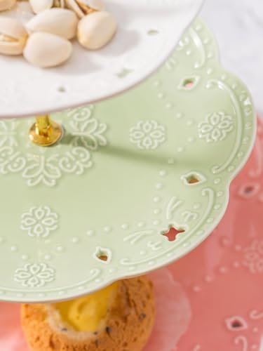 Jusalpha 3-Tier Multi Color Solid Ceramic Serving Stand (3 Color-Gold)