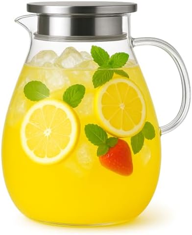 Glass Pitcher with Lid, 1 Gallon / 128oz Glass Water Jug for Hot and