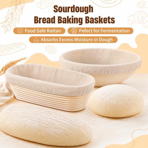 Sourdough Bread Baking Supplies, 2 Pack Banneton Baskets, 10 Inch