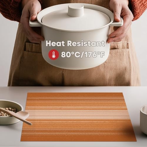 Artoid Mode Orange Stripe Thanksgiving Fall Vinyl Placemats Set of