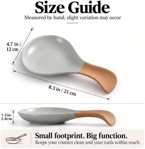 Ceramic Spoon Rest, Speckled Grey Farmhouse Utensil Holder, 8.3 in