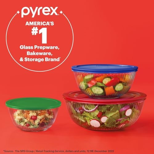Pyrex Sculpted 3-Pack Glass Mixing Bowls with Plastic Lids