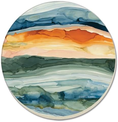 Thirstystone Watercolor Sunrise 4 Pack Round Absorbent Stone Coasters