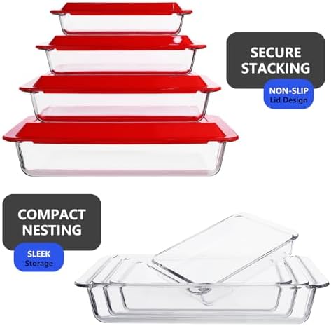 4-Piece Deep Glass Baking Dish Set with Plastic Lids