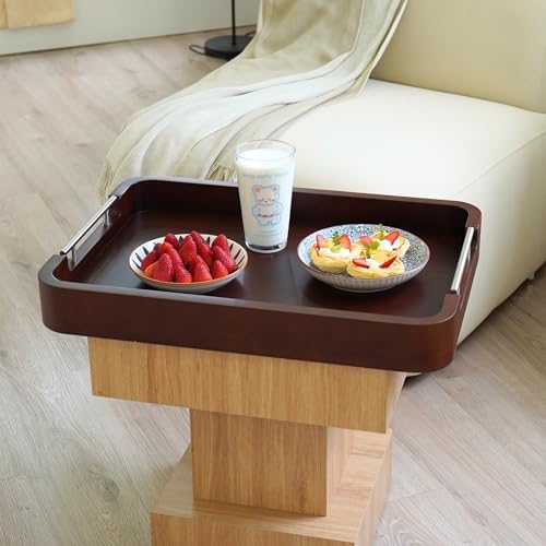 22x16 Inches Large Wooden Serving Tray with Metal Handles for Dining