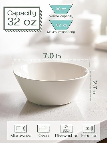 DOWAN 32 OZ Large Soup Bowls Set of 4 - White Ceramic Bowls for