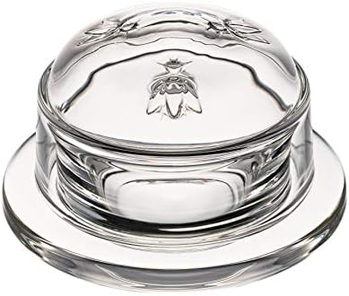 La Rochere Bee Butter Dish w/ Lid Embossed French Glass Butter Keeper