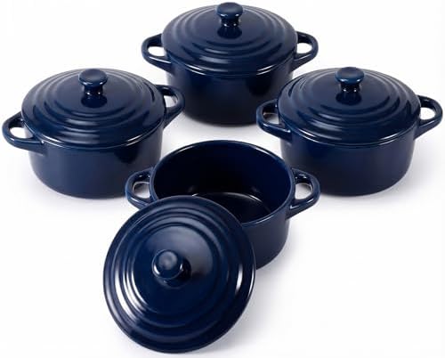 4Piece Mini Cocotte Set,16 oz Individual Baking Ramekins,Royal Blue
