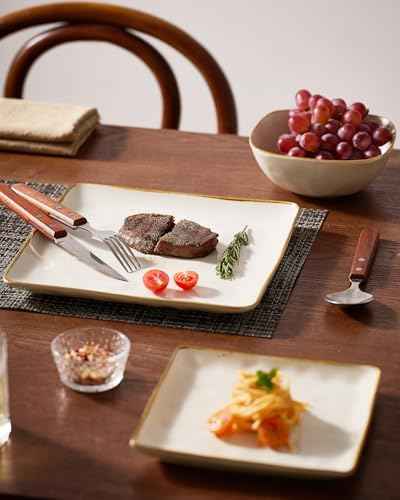 Famiware Square Plates and Bowls Sets, 12pcs Stoneware Dinnerware Set