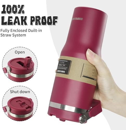 30oz Flip Straw Insulated Water Bottle with Handle, Leak Proof