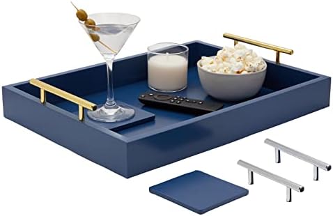 Juvale Coffee Table Tray - 15.7 x 11.8 x 3 in, Blue, Rustic Wood