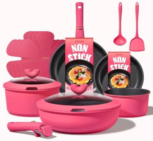 CAROTE 15pcs Pots and Pans Set Non Stick, Cookware Set Detachable