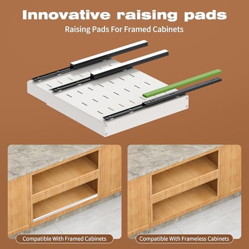 1 Pack Pull Out Cabinet Organizer Expandable,16.53" Deep | Pull Out Drawers for Cabinets with Adjustable width from 12.6" to 21" Sliding Drawers for Cabinets with Heightening Pad No Drill for Kitchen