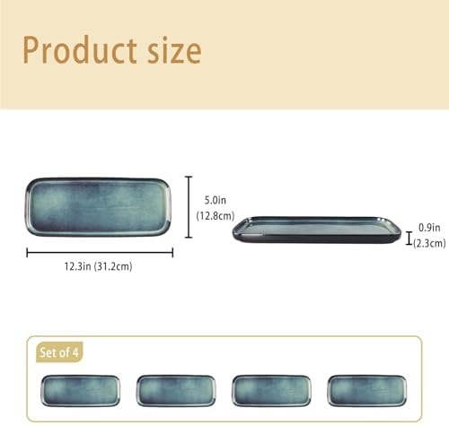 Ceramic Rectangular Plates, Large Cookie Trays, Set of 4