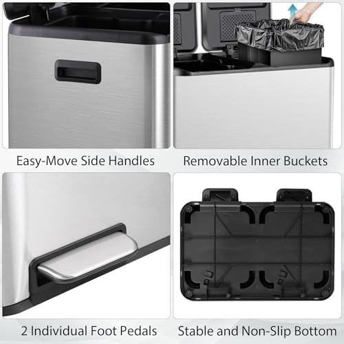 SUPER DEAL 16 Gallon Stainless Steel Trash and Recycling Can