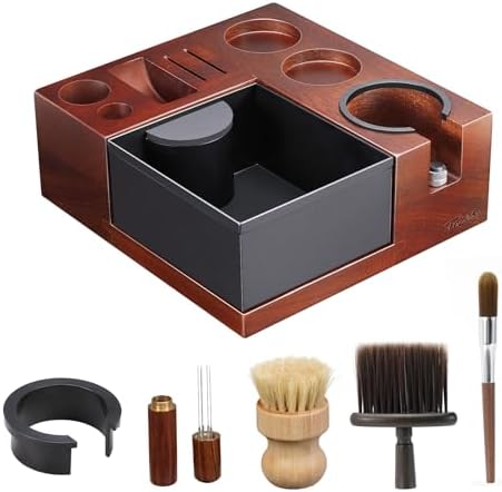 Espresso Knock Box, Walnut Tamping Station, 9 in 1 Coffee Organizer