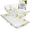 GAC Elegant Glass Square Bowls Set with Matching Rectangular Tray