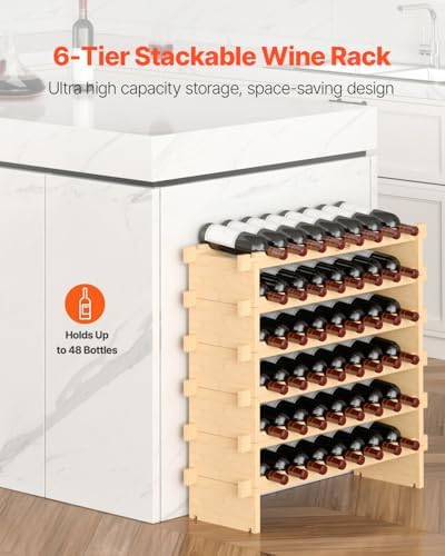 VEVOR 6-Tier 48 Bottles Stackable Modular Wine Rack, Freestanding