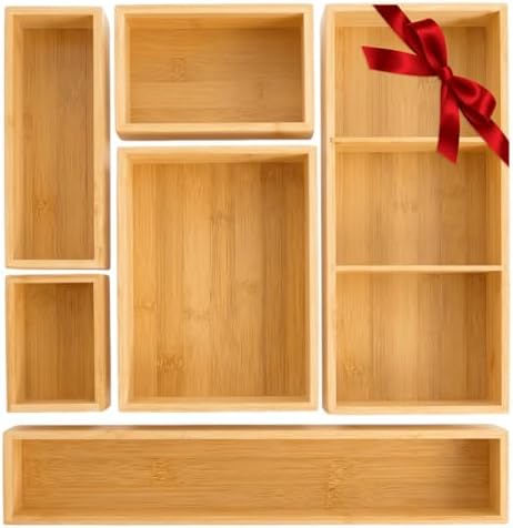 Youeon Set of 6 Bamboo Drawer Organizer Storage Box, Adjustable