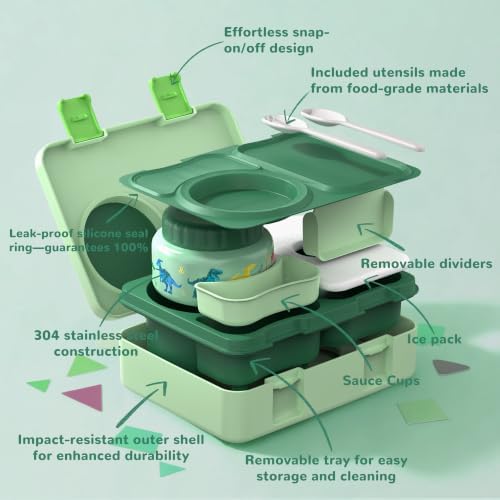 Bento Box for Kids, Leakproof Kids Lunch Box with 8.5OZ Thermo Food