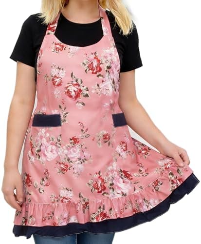 Love Potato Women's Floral Apron with Pockets - Adjustable Straps