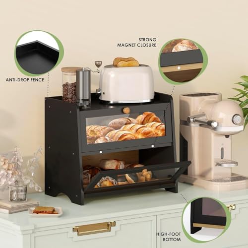 Double Layer Bread Box Container for Kitchen Countertop Homemade Bread