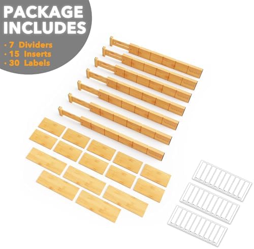 SpaceAid Bamboo Drawer Dividers with Inserts and Labels, Kitchen