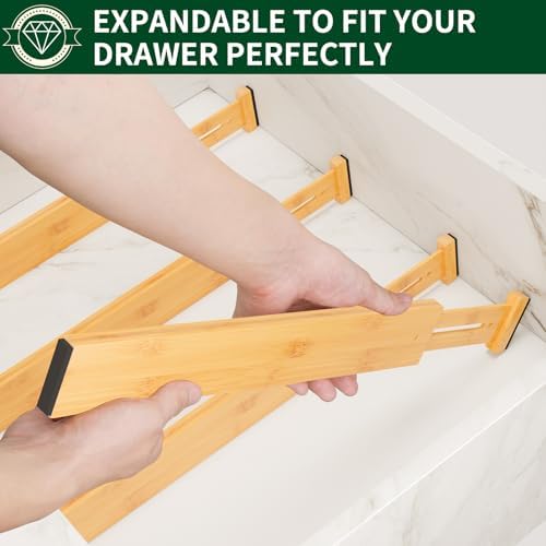 Dunruz Bamboo Drawer Dividers 2.6" High,17"-20" Adjustable Spring