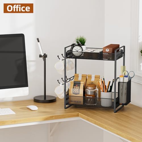 Metal 2 Tier Coffee Bar Station Countertop Organizer with Mug Holder
