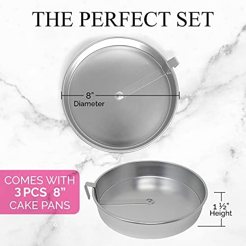 Aunt Shannon's Kitchen 8 Inch Round Cake Pans, 3 Pack, Silver Cake Pan