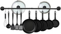 38 inch Pipe Hanging Rail for Pots, Pans, Lids, Kitchen Utensils, Wall Mounted Rail Rack Pipe Bar with 10 S Hooks Indutrial Style, Black