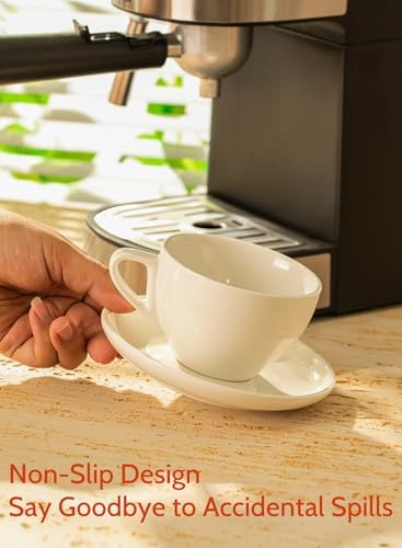 Sweese 6 Ounce Cappuccino Cups with Saucers, Porcelain Double Espresso