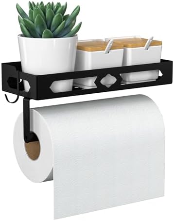 Wall Mount Paper Towel Holder with Shelf, Black